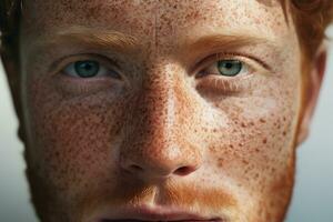 AI generated Close-up of freckled man looking at camera photo