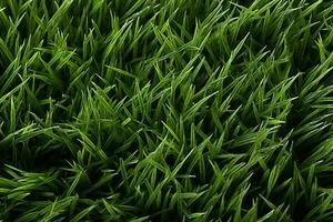 AI generated Green grass texture background. Close up of fresh spring grass top view photo