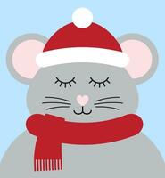 Vector flat rat face portrait in scarf and hat