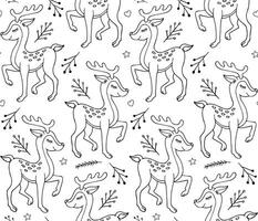 Vector seamless pattern of hand drawn flat deer