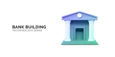 Bank building. Online banking or bank transactions and service concept. 3d realistic illustration in cartoon style. Vector