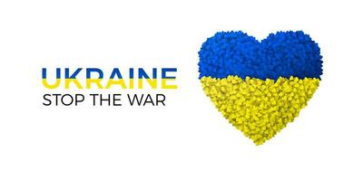 No War banner. Stop war and military aggression. Blue and yellow Ukraine flag in heart silhouette. Concept of freedom and peace. Vector illustration