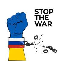 Arm breaks shackles on white background. Stop the War banner. Vector illustration