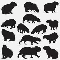 capybara animal silhouette set vector