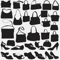 woman sandal purse silhouette set vector