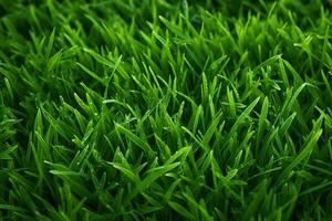 AI generated Green grass texture background. Close up of fresh spring grass top view photo