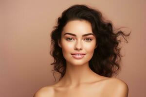 AI generated Portrait of beautiful young woman with clean fresh skin. Spa, healthcare. photo