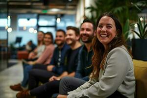 AI generated Group of business people having a meeting at creative office photo