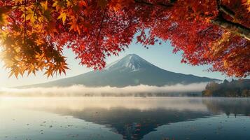 AI generated Fuji Mountain and Lake Kawaguchiko in autumn season, Japan photo