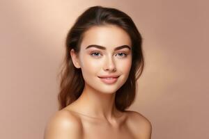 AI generated Portrait of beautiful young woman with clean fresh skin. Spa, healthcare. photo