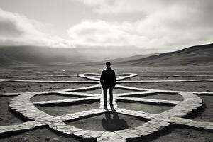 AI generated a man standing in the middle of a labyrinth photo