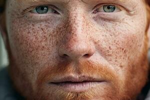 AI generated Close-up of freckled man looking at camera photo