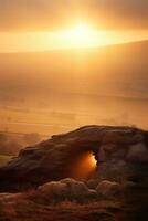 AI generated Sunrise over a megalithic tomb photo