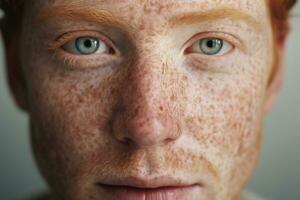 AI generated Close-up of freckled man looking at camera photo