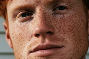 AI generated Close-up of freckled man looking at camera photo