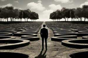 AI generated a man standing in the middle of a labyrinth photo