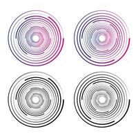 Concentric random circles with dynamic lines. Vortex circular swirl. vector