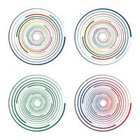 Concentric random circles with dynamic lines. Vortex circular swirl. vector