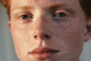 AI generated Close-up of freckled man looking at camera photo