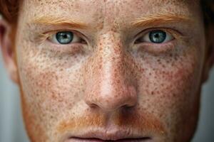 AI generated Close-up of freckled man looking at camera photo