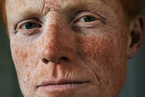 AI generated Close-up of freckled man looking at camera photo