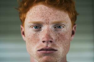 AI generated Close-up of freckled man looking at camera photo