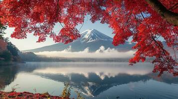 AI generated Fuji Mountain and Lake Kawaguchiko in autumn season, Japan photo