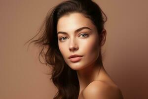 AI generated Portrait of beautiful young woman with clean fresh skin. Spa, healthcare. photo