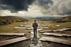 AI generated a man standing in the middle of a labyrinth photo