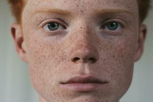 AI generated Close-up of freckled man looking at camera photo