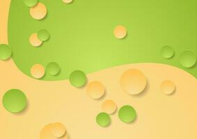 Green orange minimal wavy background with circles vector