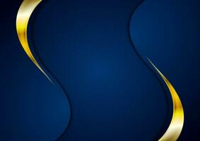 Dark blue and shiny golden waves abstract background vector