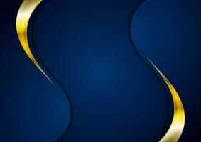 Dark blue and shiny golden waves abstract background vector