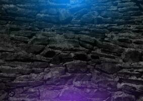 Grunge stone wall with blue violet neon illumination abstract background vector