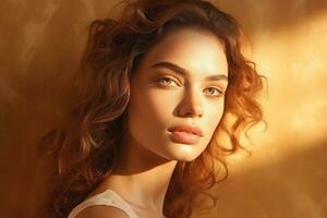 AI generated Portrait of beautiful young woman with clean fresh skin. Spa, healthcare. photo