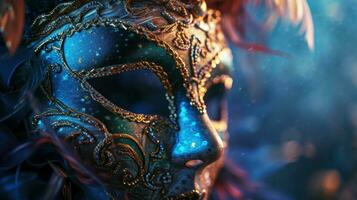 AI generated carnival mask poster template with large copy space for text photo