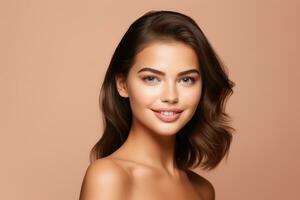 AI generated Portrait of beautiful young woman with clean fresh skin. Spa, healthcare. photo