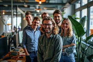 AI generated Group of business people having a meeting at creative office photo