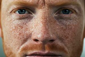 AI generated Close-up of freckled man looking at camera photo