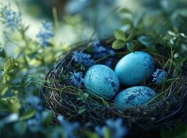 AI generated blue easter eggs are in the nest easter photo