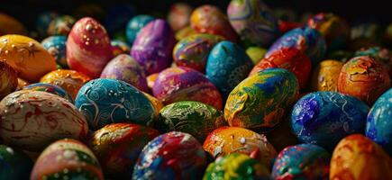 AI generated colorful painted easter eggs are shown in groupings photo