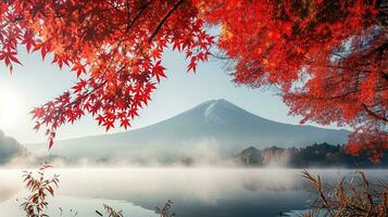 AI generated Fuji Mountain and Lake Kawaguchiko in autumn season, Japan photo