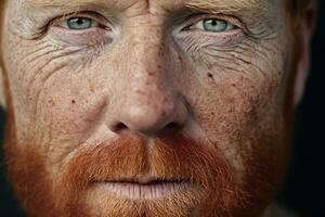 AI generated Close-up of freckled man looking at camera photo