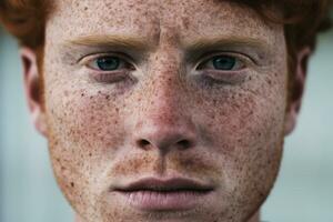 AI generated Close-up of freckled man looking at camera photo