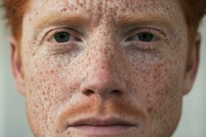 AI generated Close-up of freckled man looking at camera photo