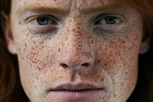 AI generated Close-up of freckled man looking at camera photo