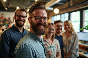 AI generated Group of business people having a meeting at creative office photo