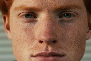 AI generated Close-up of freckled man looking at camera photo