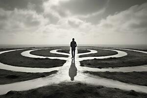 AI generated a man standing in the middle of a labyrinth photo