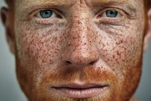 AI generated Close-up of freckled man looking at camera photo